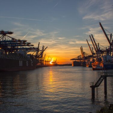 Hamburg Port in the Sunset